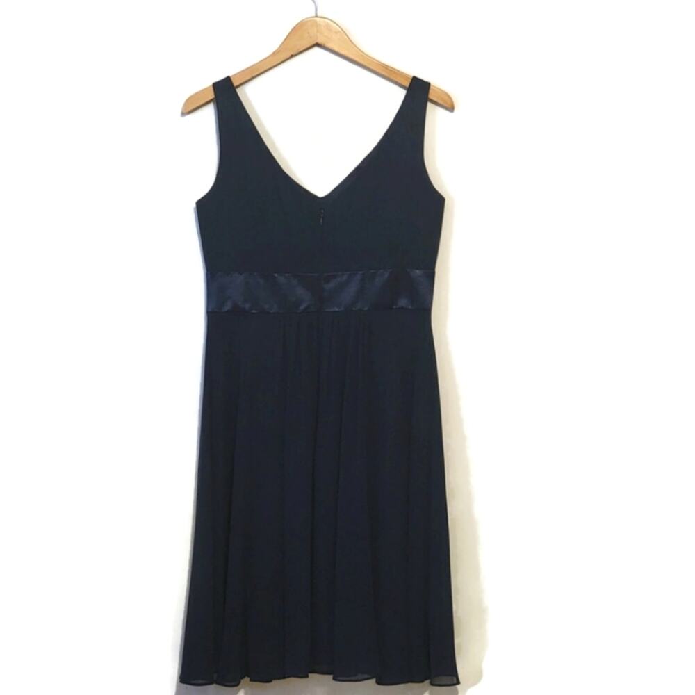 Ann Taylor Dark Blue Silk Sleeveless Midi Dress V-Neck V-Back A-Line Classic 6 - Picture 8 of 13